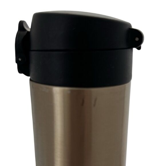 PINK Victorias Secret Travel Mug Runs On Coffee 15 oz Brown Gold Tone Hot Cold - Picture 5 of 9